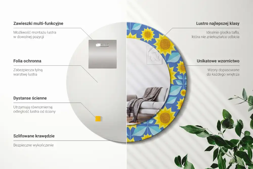 Specchio circolare decoro Girasoli geometrici