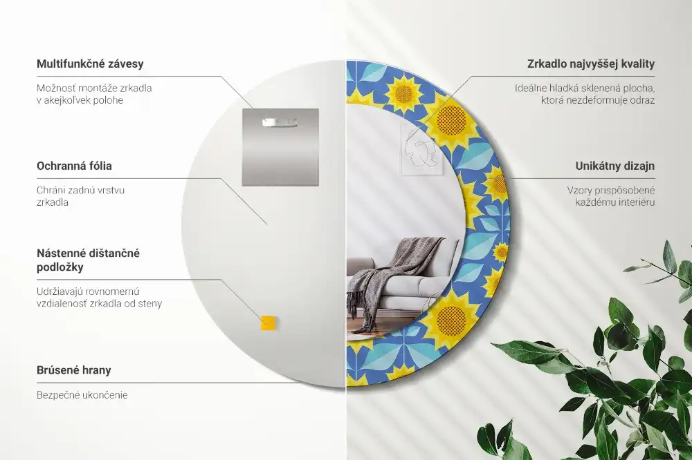 Specchio circolare decoro Girasoli geometrici