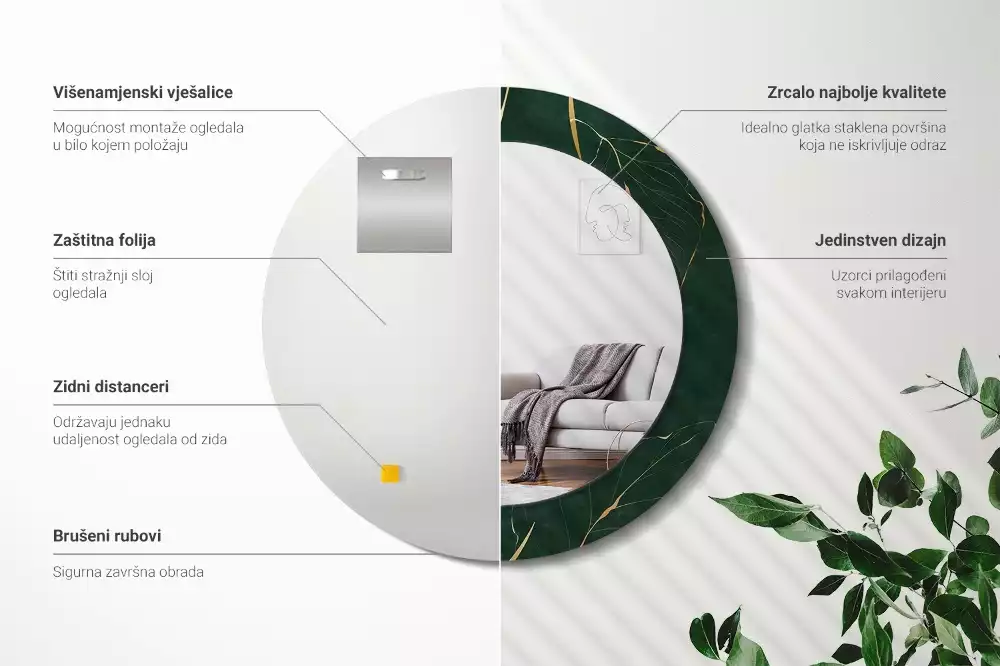 Specchio circolare stampato Contorno della foglia