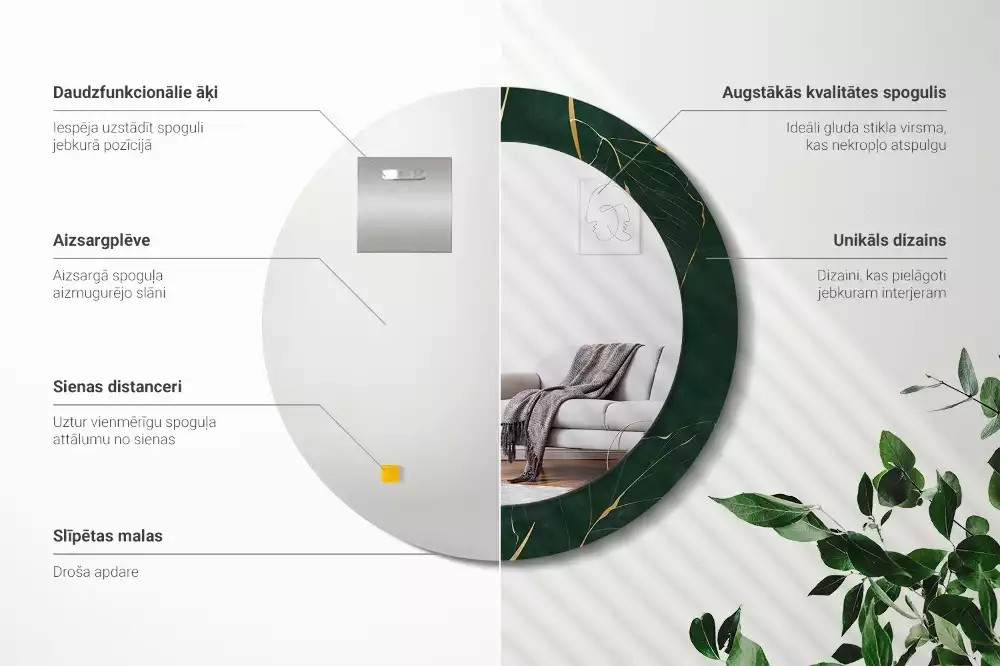 Specchio circolare stampato Contorno della foglia