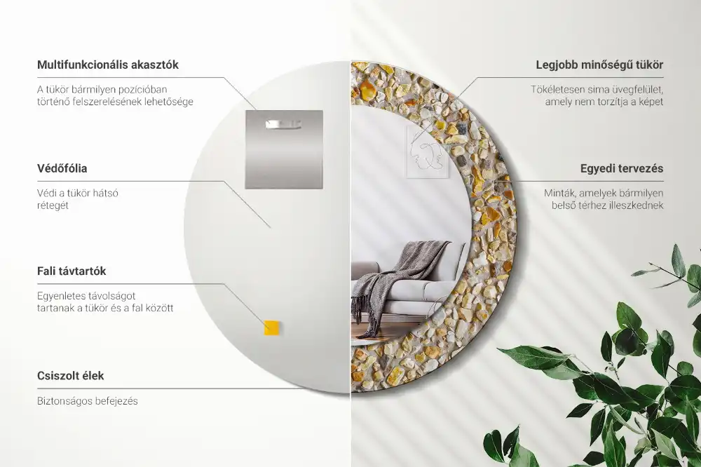 Specchio rotondo con cornice stampata Modello terrazzo