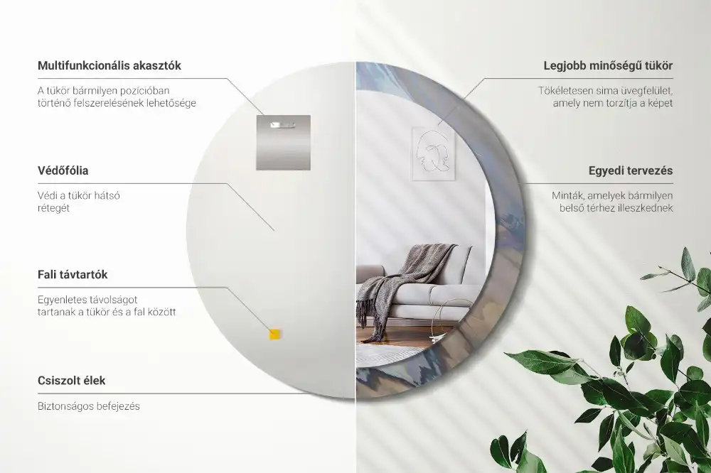 Specchio circolare stampato Onde astratte