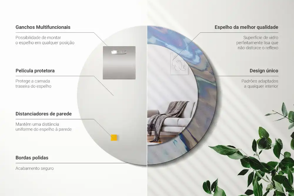 Specchio circolare stampato Onde astratte