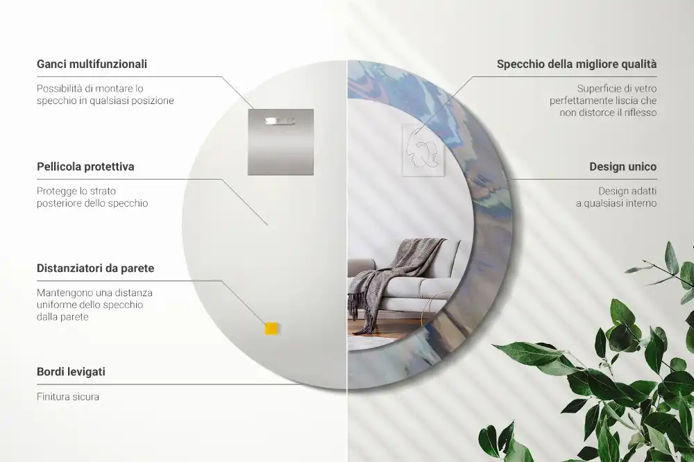 Specchio circolare stampato Onde astratte