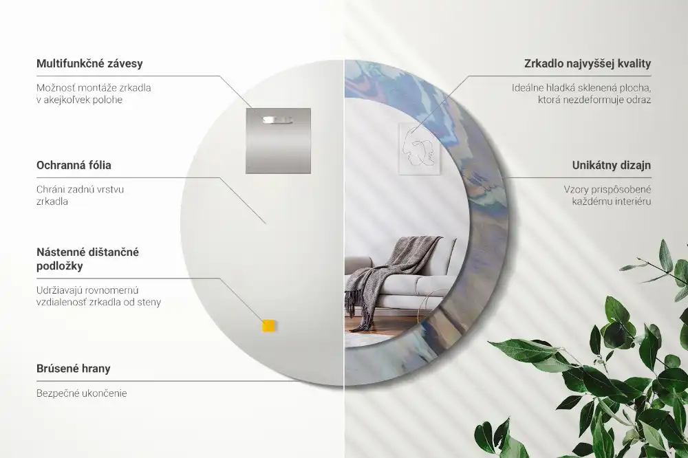 Specchio circolare stampato Onde astratte