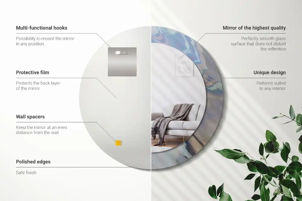 Specchio circolare stampato Onde astratte