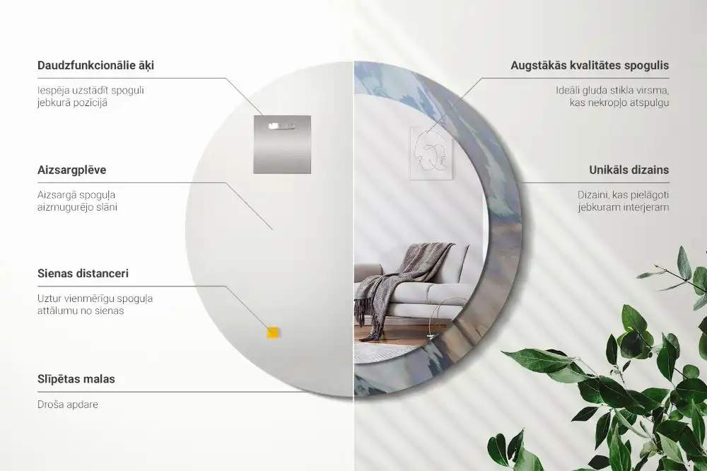 Specchio circolare stampato Onde astratte