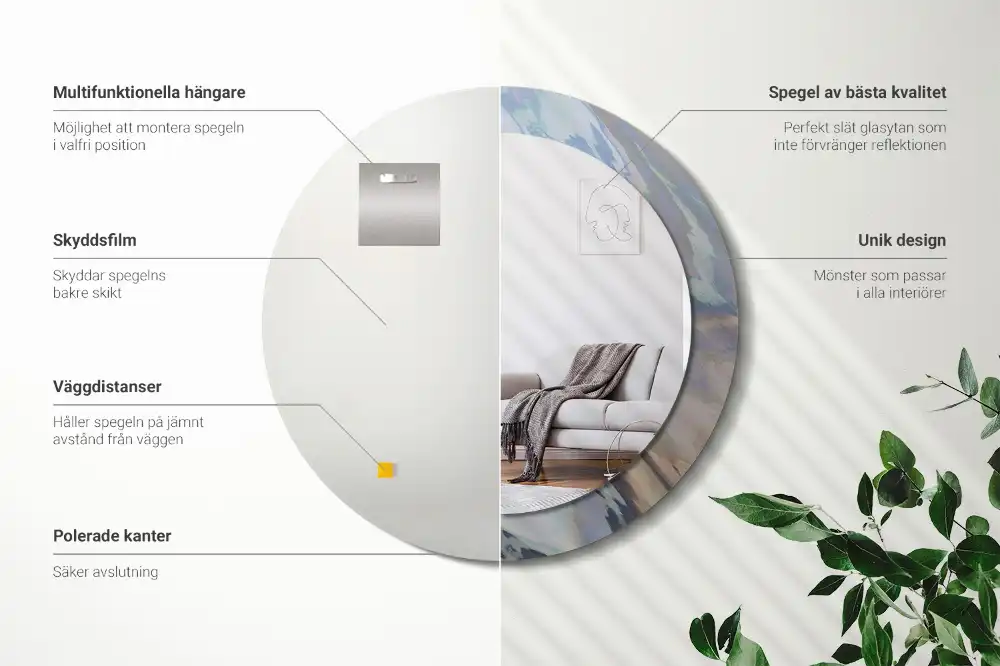 Specchio circolare stampato Onde astratte