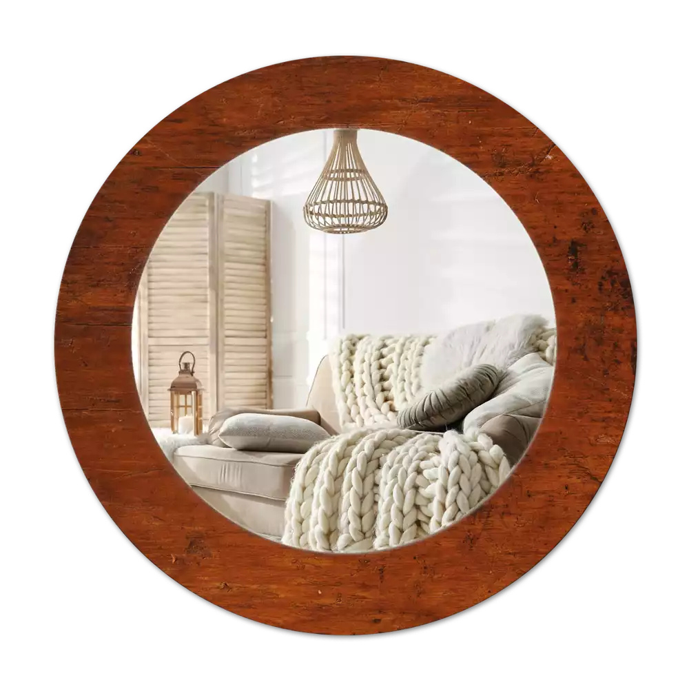 Specchio rotondo con cornice stampata Legno naturale
