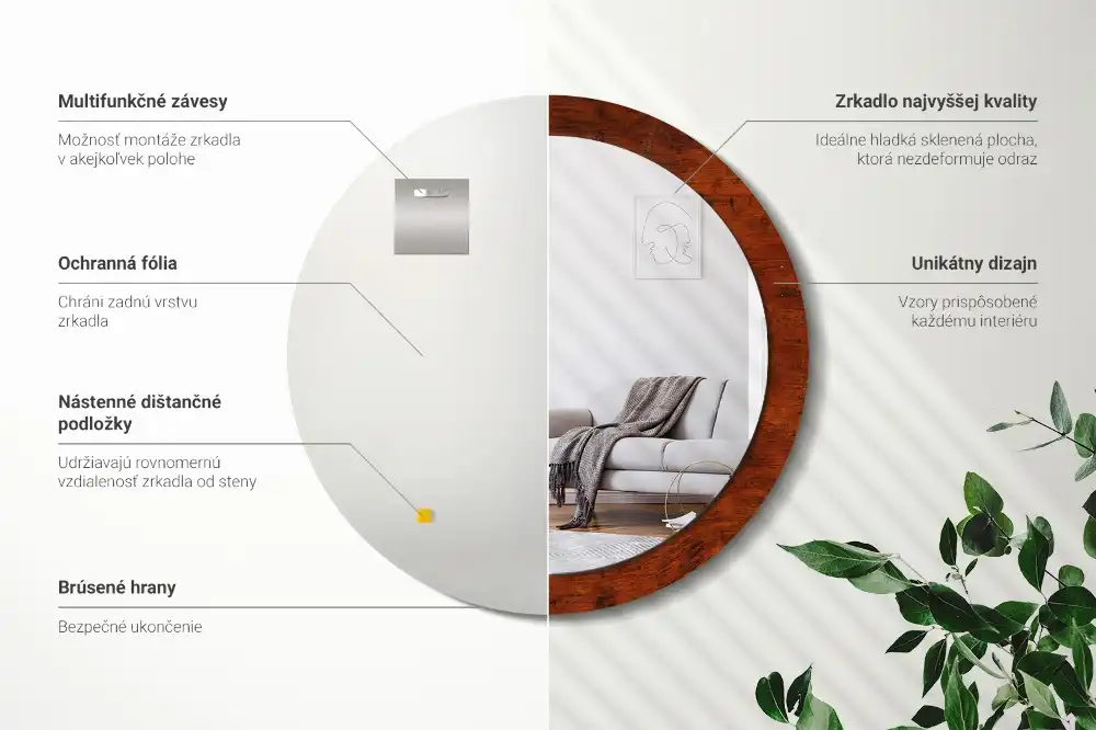 Specchio rotondo con cornice stampata Legno naturale