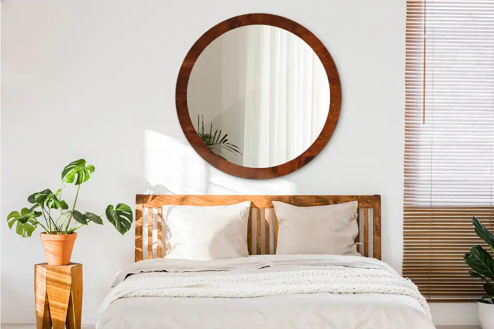 Specchio rotondo con cornice stampata Legno naturale