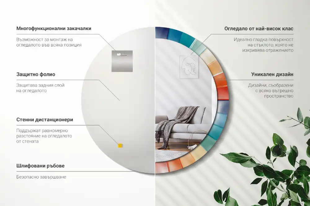 Specchio circolare stampato Piastrelle raggi colorati
