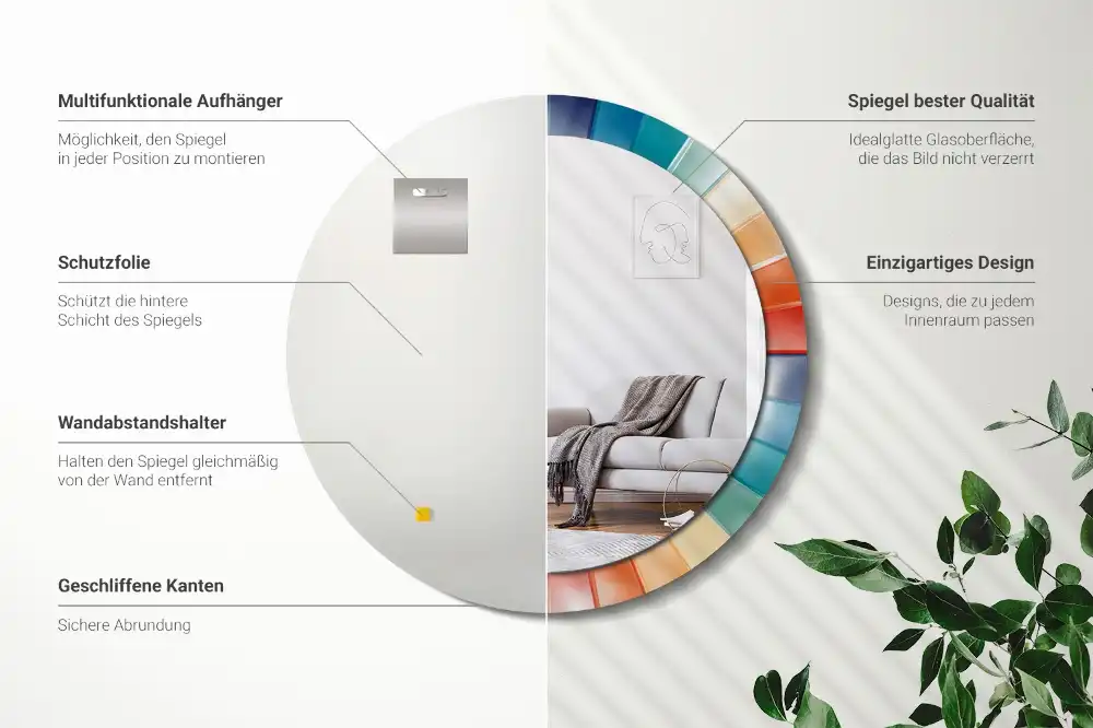 Specchio circolare stampato Piastrelle raggi colorati