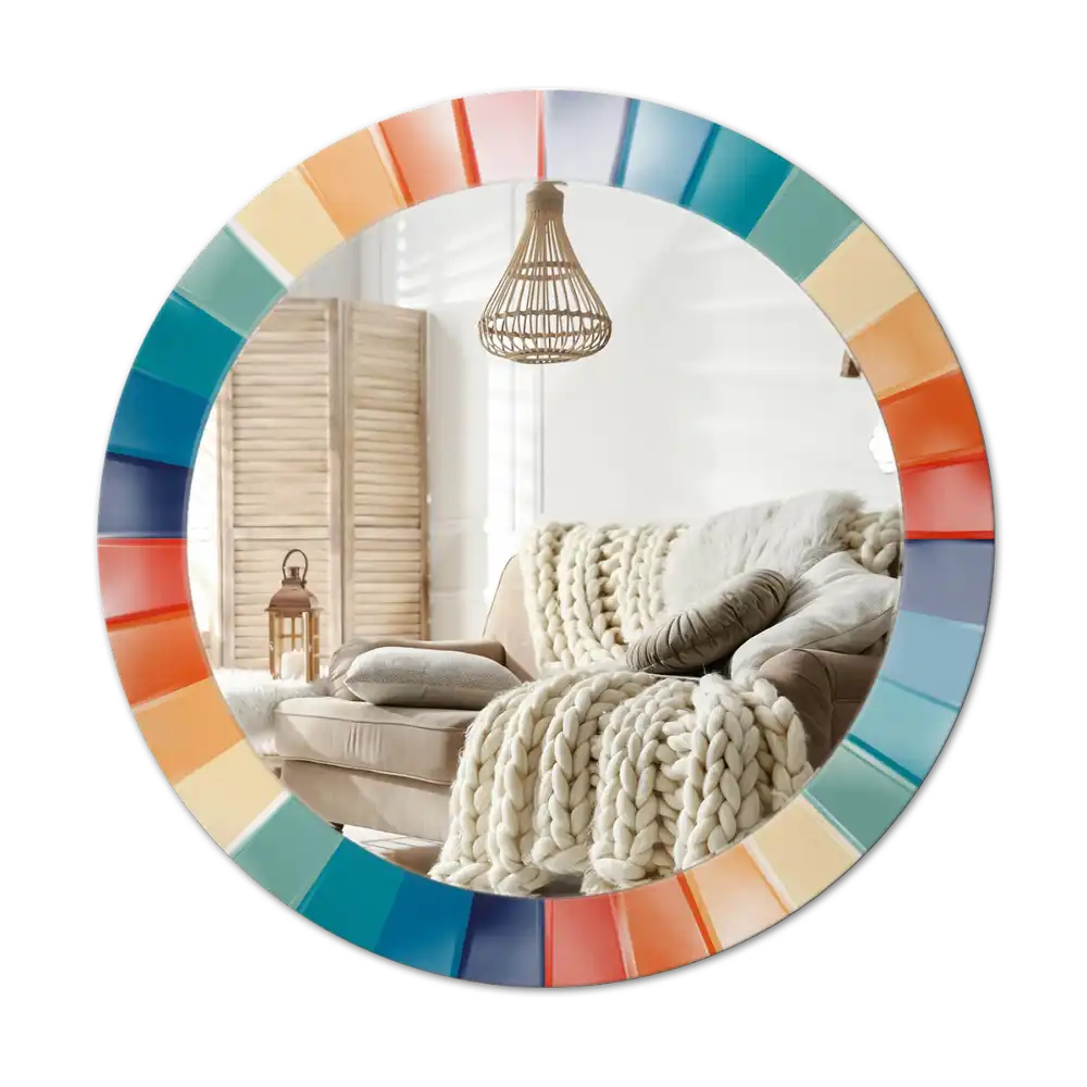 Specchio circolare stampato Piastrelle raggi colorati