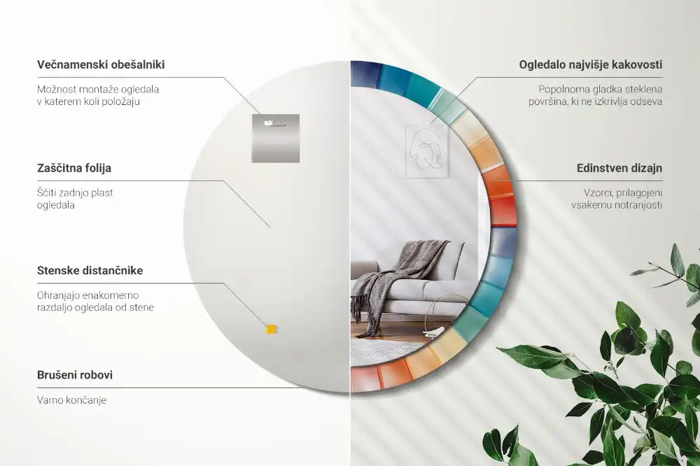 Specchio circolare stampato Piastrelle raggi colorati