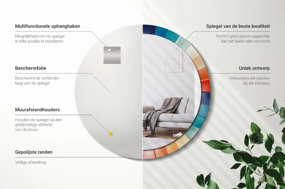 Specchio circolare stampato Piastrelle raggi colorati