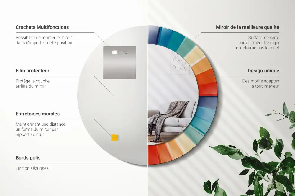 Specchio circolare stampato Piastrelle raggi colorati