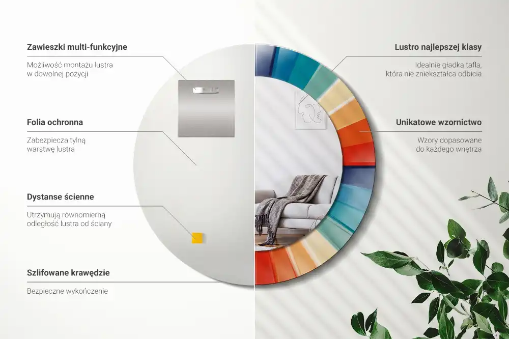 Specchio circolare stampato Piastrelle raggi colorati