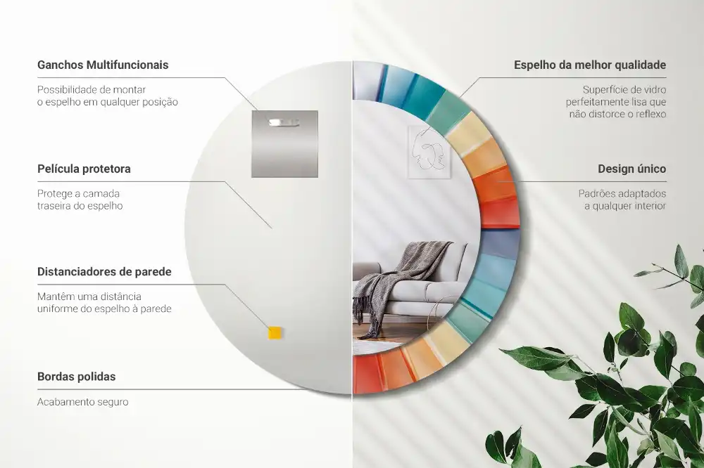 Specchio circolare stampato Piastrelle raggi colorati