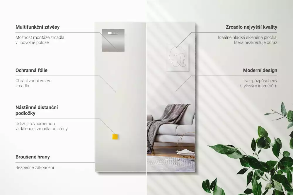 Specchio rettangolare moderno senza cornice