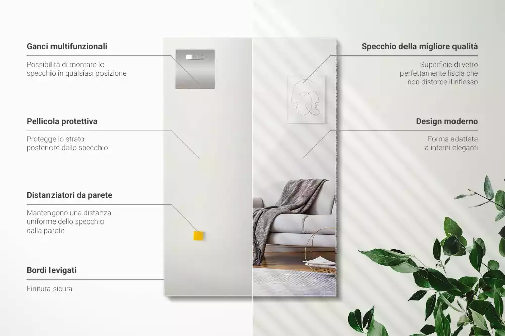 Specchio rettangolare moderno senza cornice