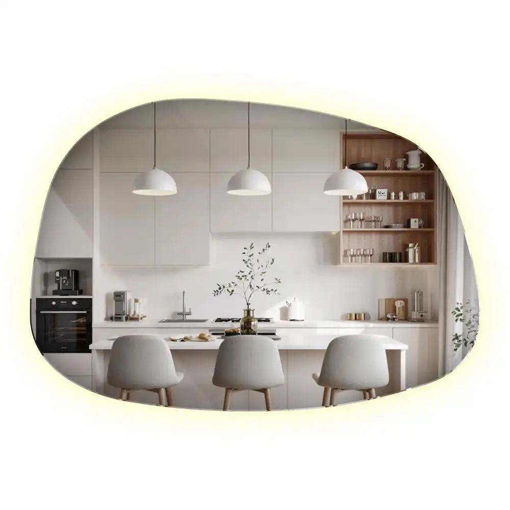 Specchio organico illuminato senza cornice