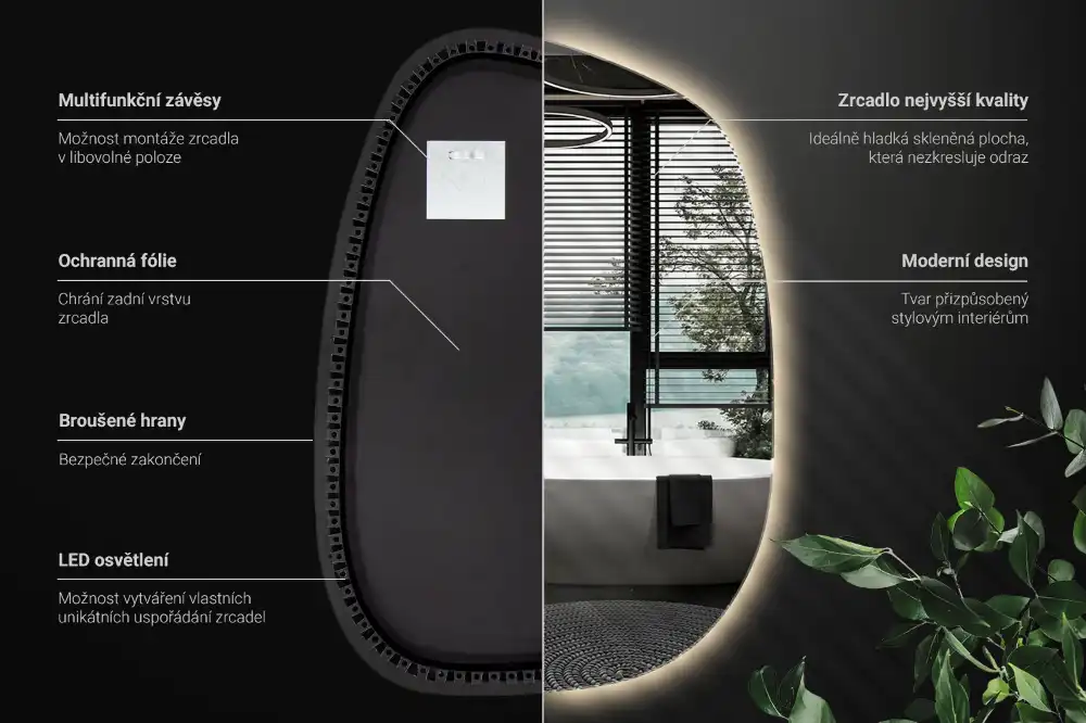 Specchio organico illuminato senza cornice
