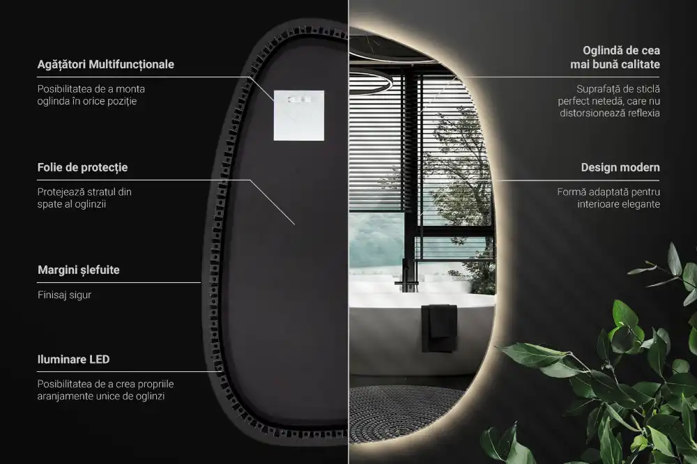 Specchio organico illuminato senza cornice