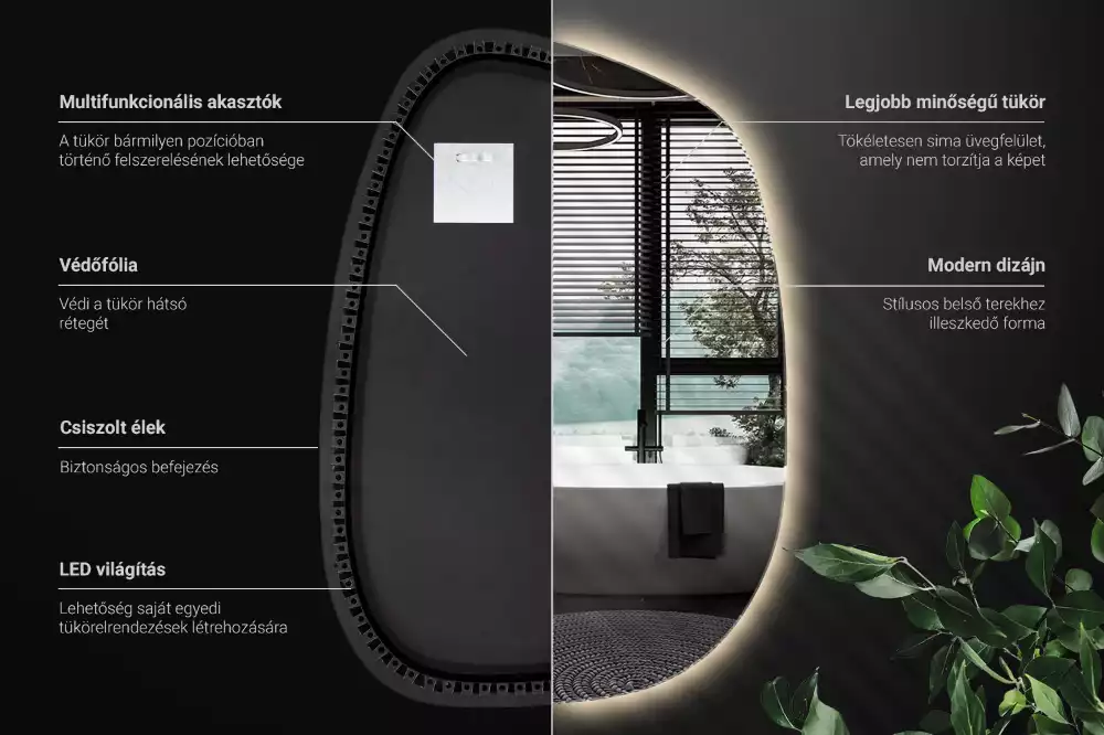 Specchio organico illuminato senza cornice