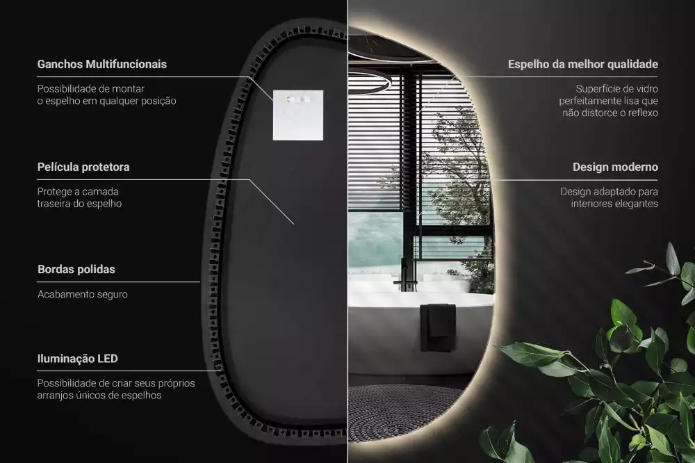 Specchio organico illuminato senza cornice