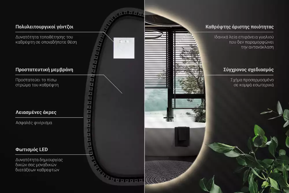 Specchio organico illuminato senza cornice