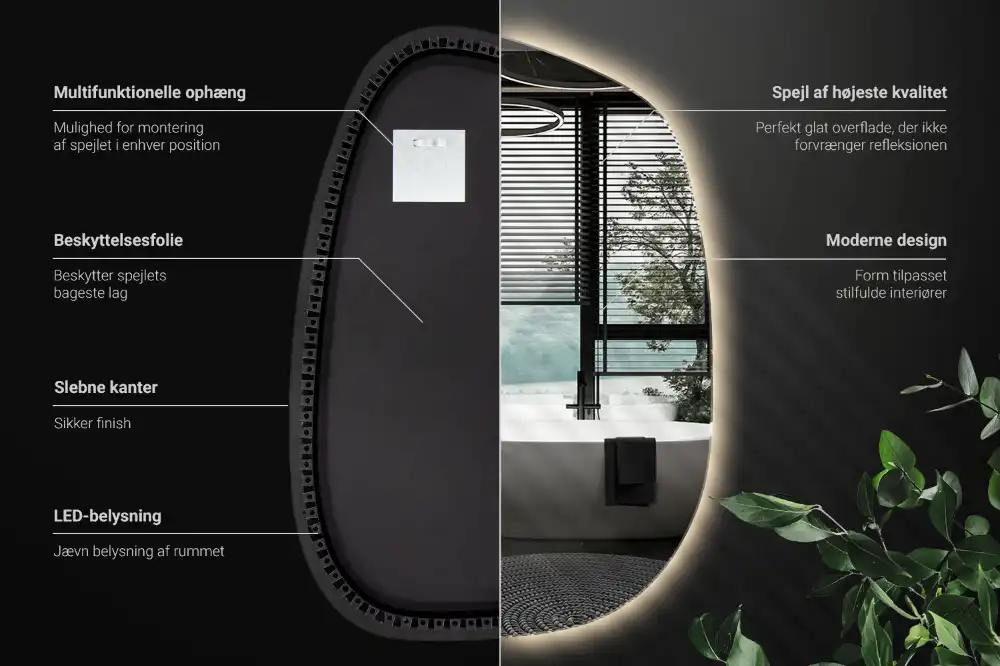 Specchio organico illuminato senza cornice
