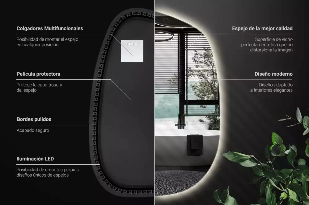 Specchio organico illuminato senza cornice
