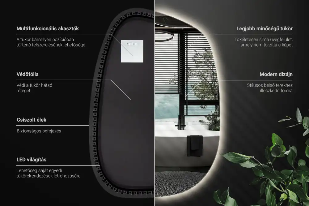 Specchio organico illuminato senza cornice