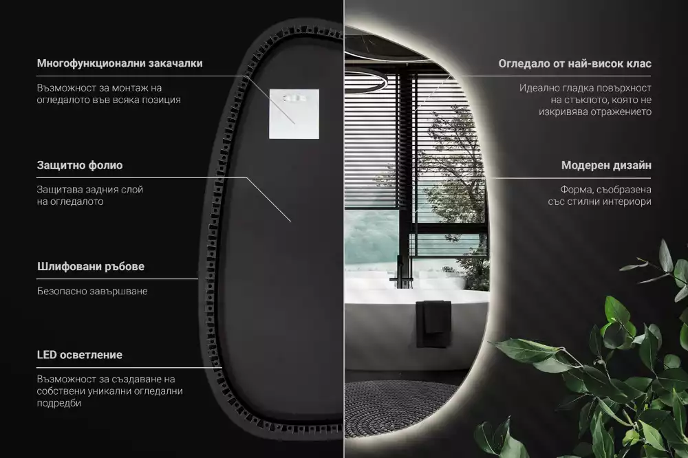 Specchio organico illuminato senza cornice