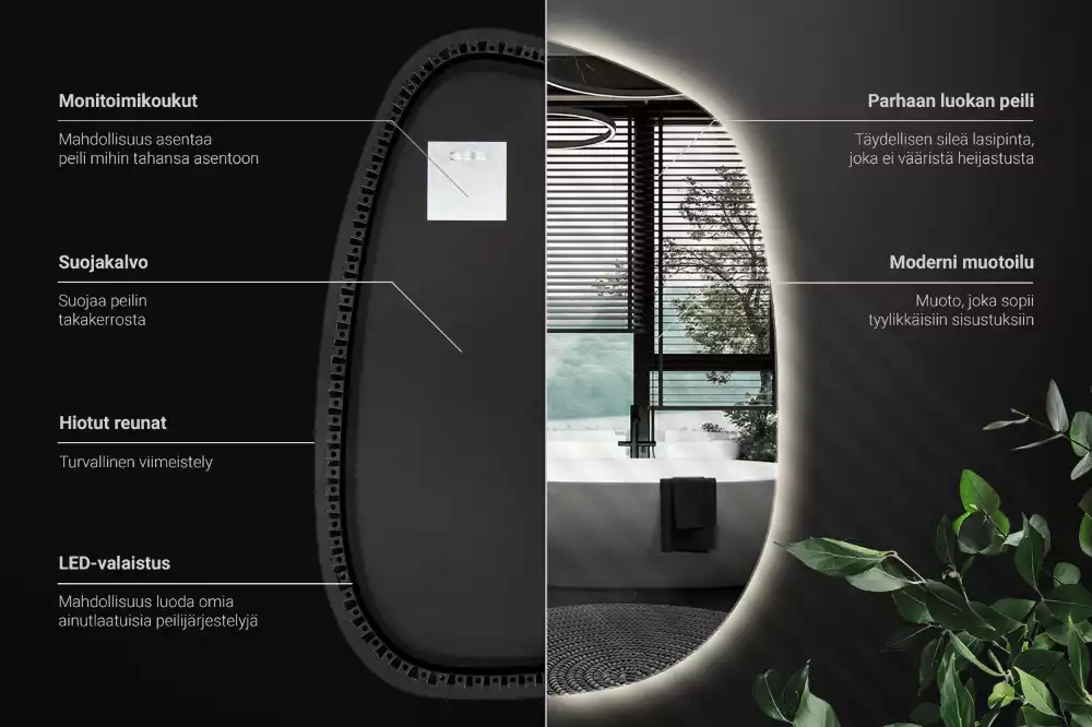 Specchio organico illuminato senza cornice