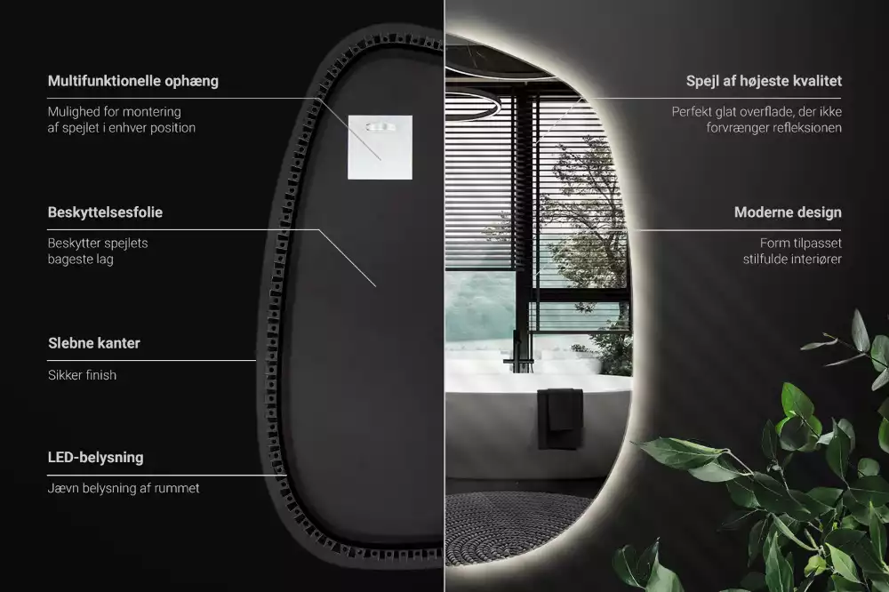 Specchio organico illuminato senza cornice
