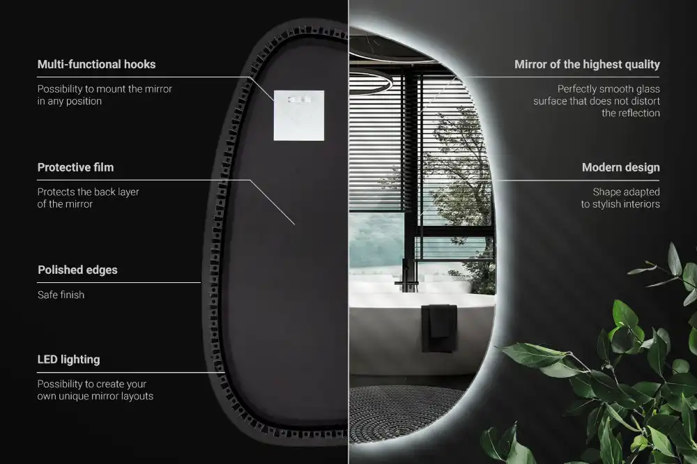 Specchio organico illuminato senza cornice