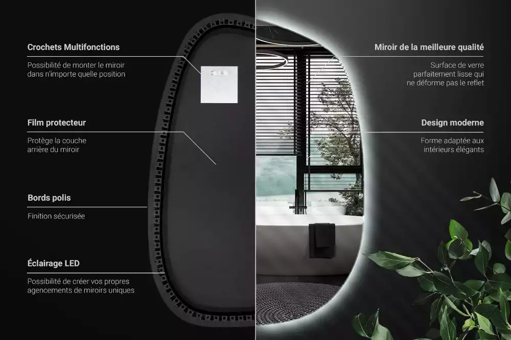 Specchio organico illuminato senza cornice