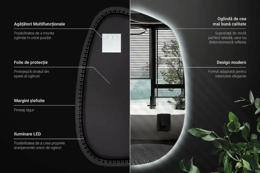 Specchio organico illuminato senza cornice