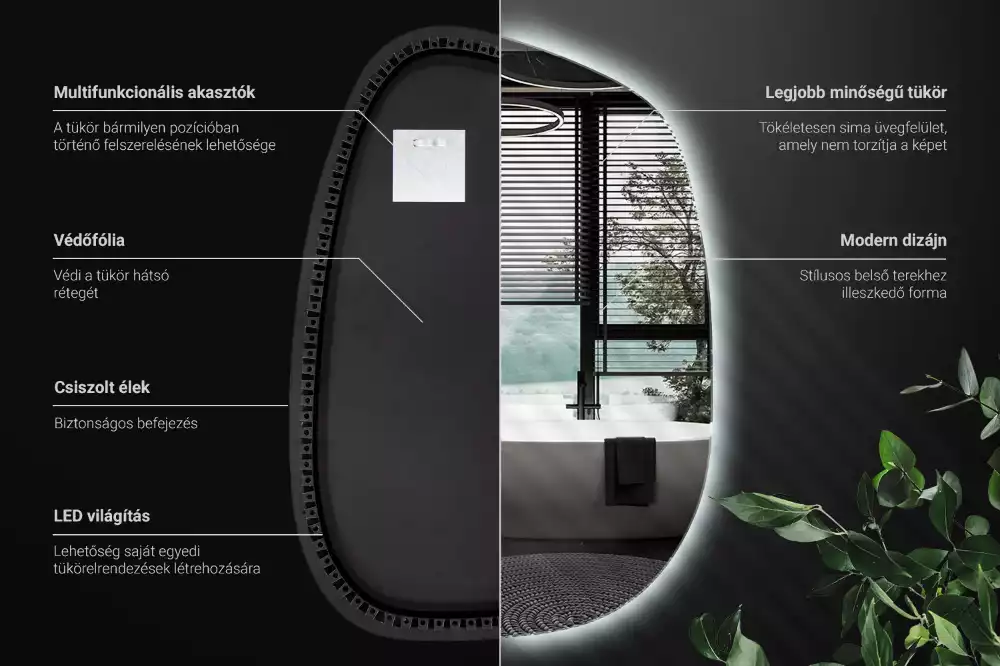 Specchio organico illuminato senza cornice