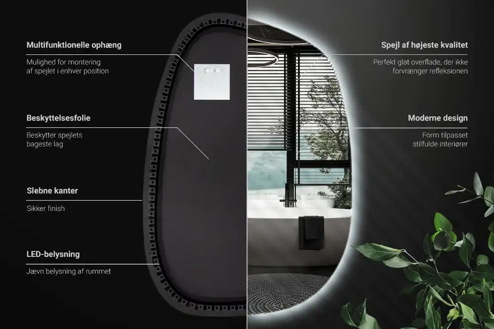 Specchio organico illuminato senza cornice