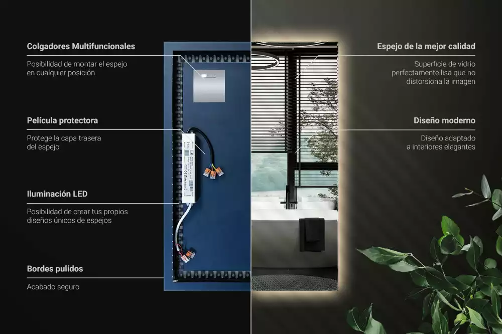 Specchio rettangolare con illuminazione a LED