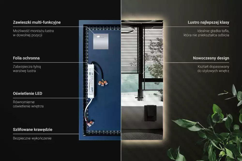 Specchio rettangolare con illuminazione a LED