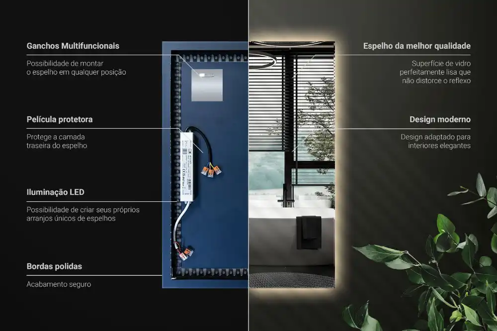 Specchio rettangolare con illuminazione a LED
