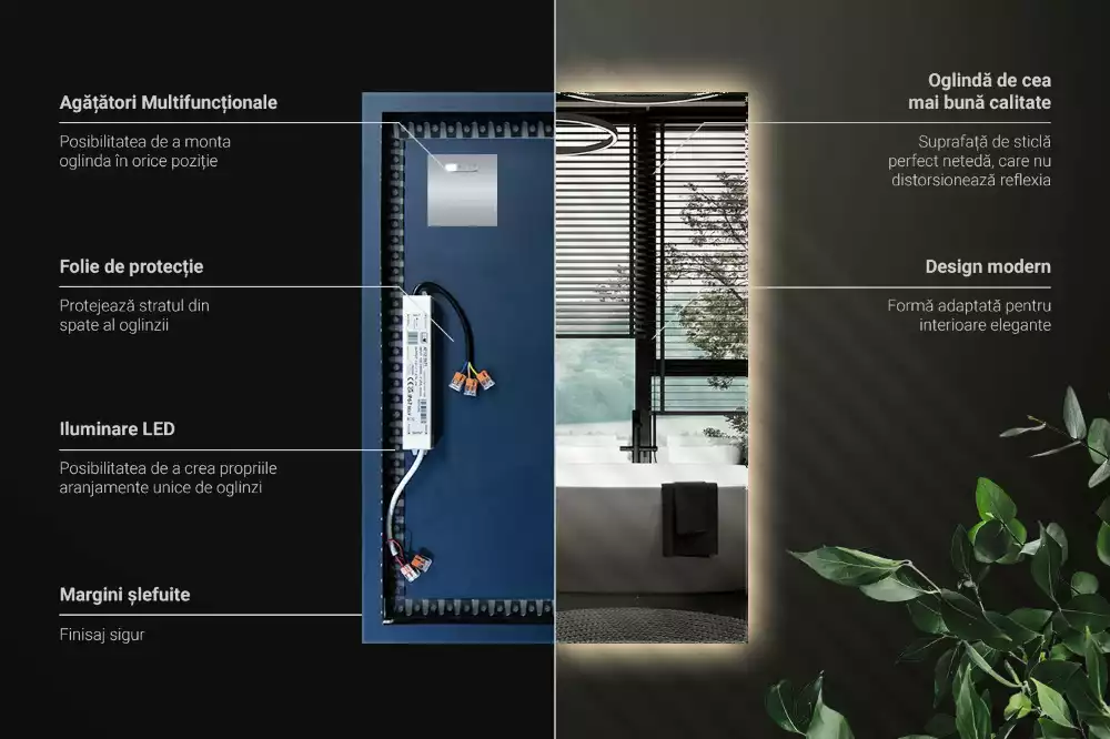 Specchio rettangolare con illuminazione a LED