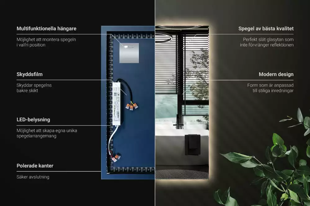 Specchio rettangolare con illuminazione a LED