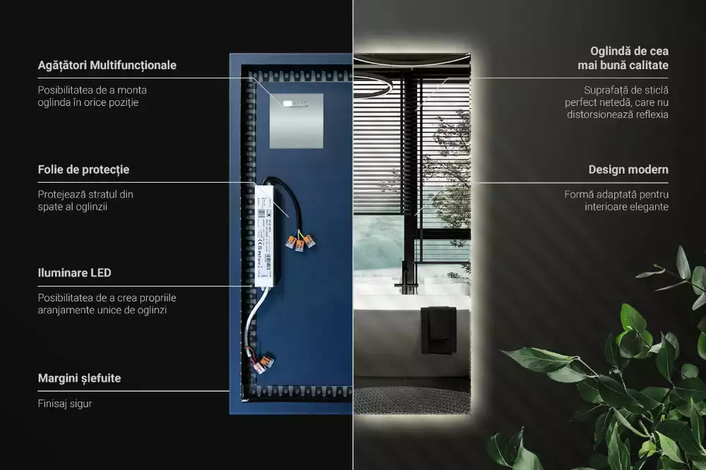 Specchio rettangolare con illuminazione a LED
