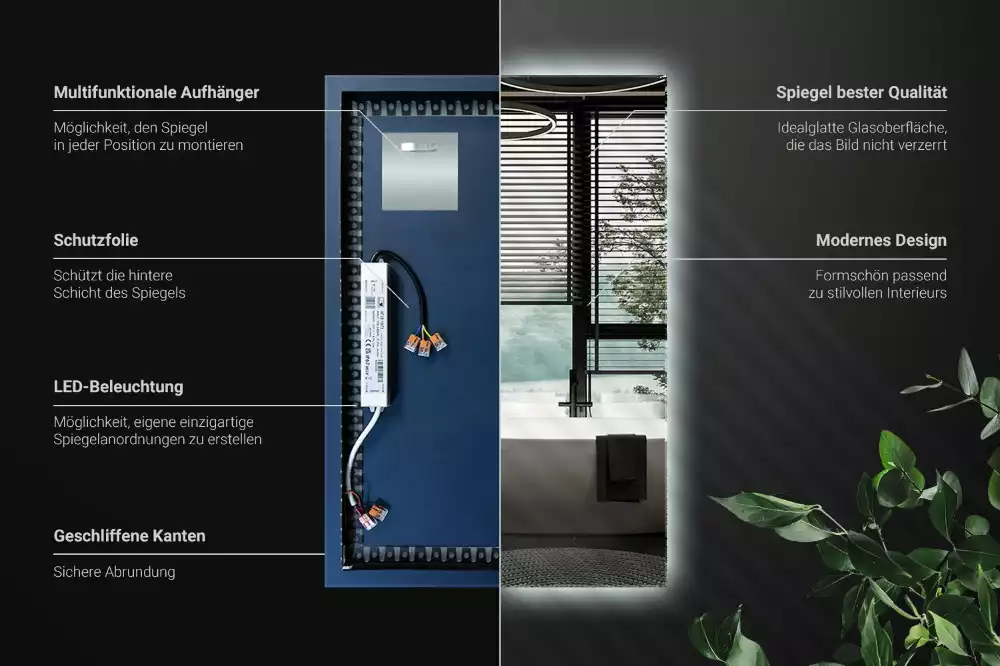 Specchio rettangolare con illuminazione a LED