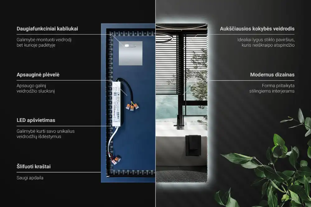 Specchio rettangolare con illuminazione a LED